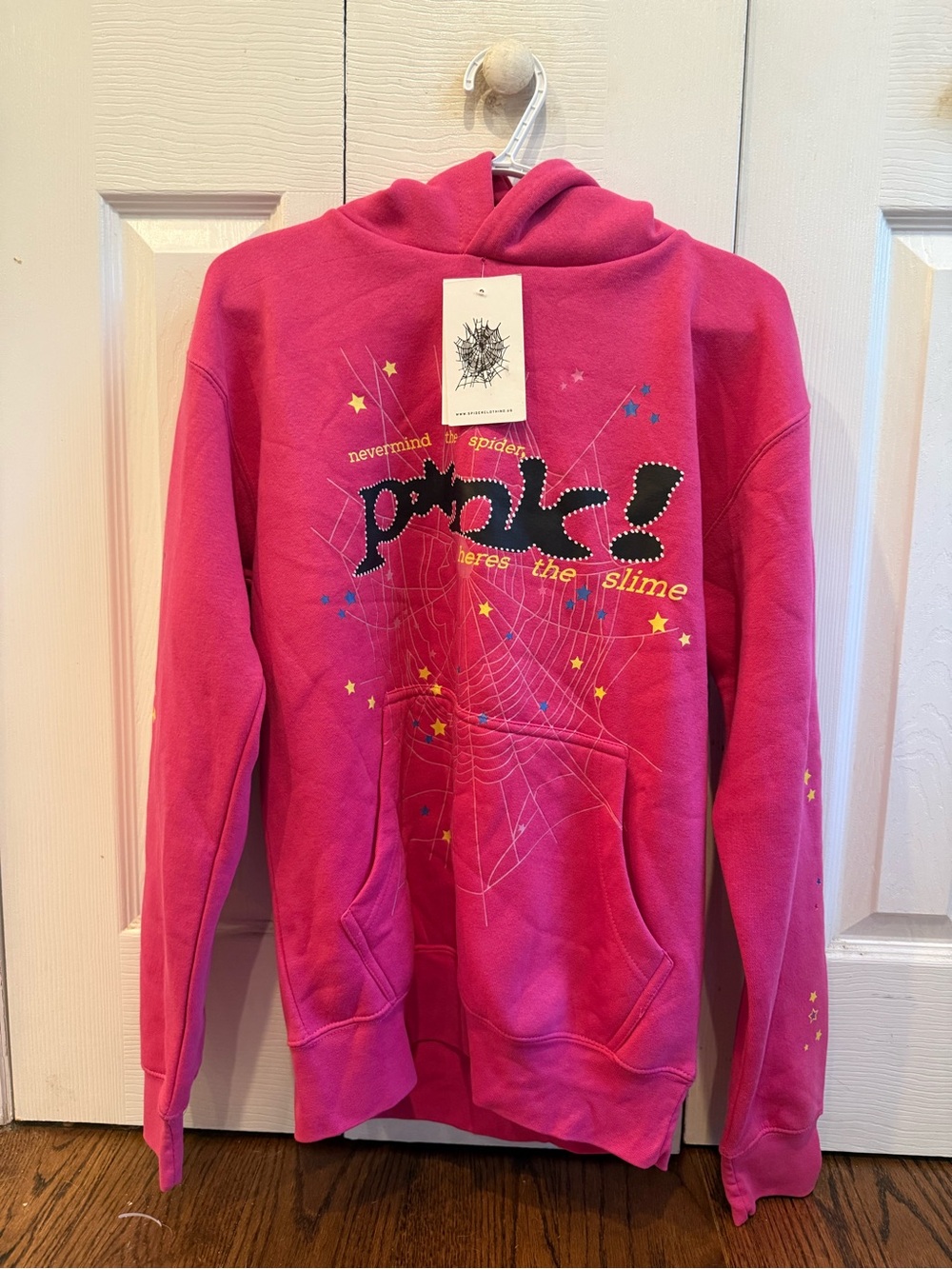 Sp5der Pink Punk Nevermind the Spider Hoodie Sweatshirt Size M NWT